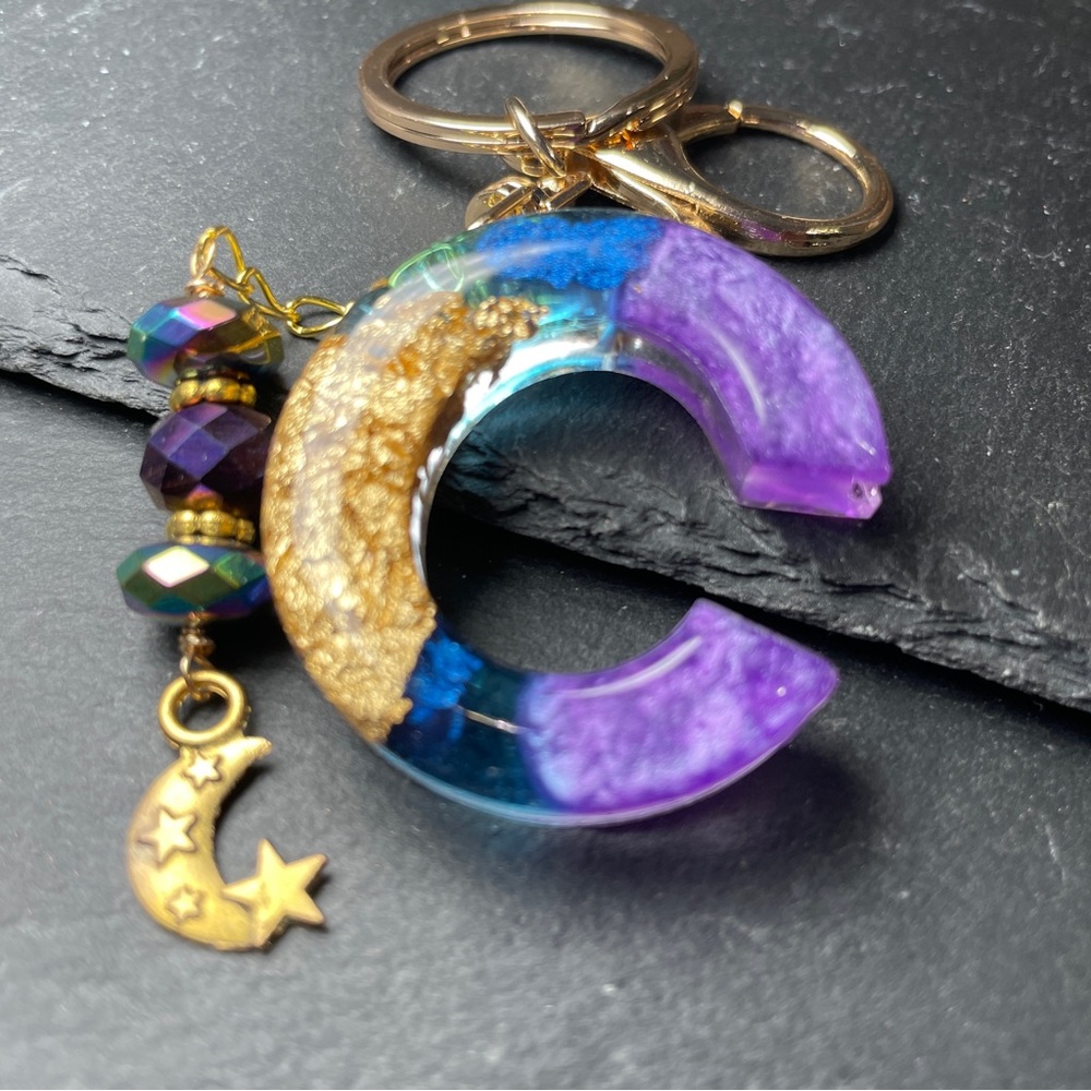 Custom Made Purple And Blue Letter C Keychain - Picture 3 of 11